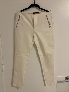Slim Cream Ponte Pants with Zip Pocket Detail